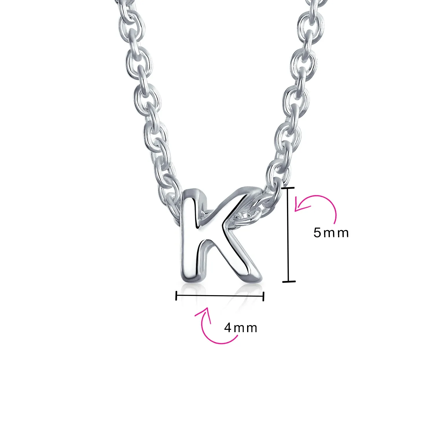 Tiny Block Letters Alphabet Pendant Necklace A-Z Sterling Silver Initial Charm