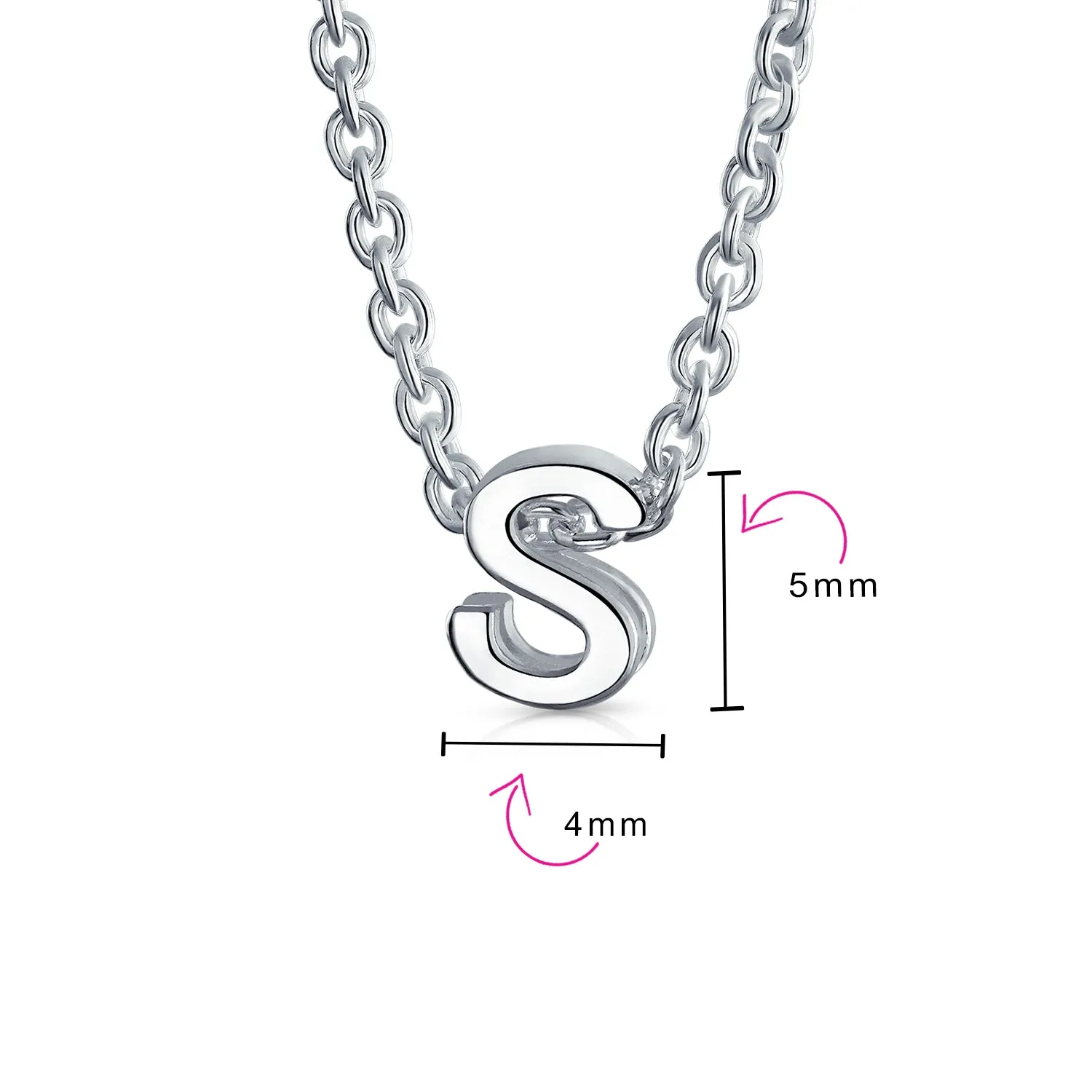 Tiny Block Letters Alphabet Pendant Necklace A-Z Sterling Silver Initial Charm