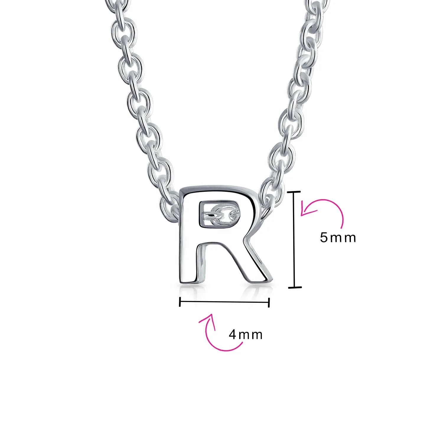 Tiny Block Letters Alphabet Pendant Necklace A-Z Sterling Silver Initial Charm