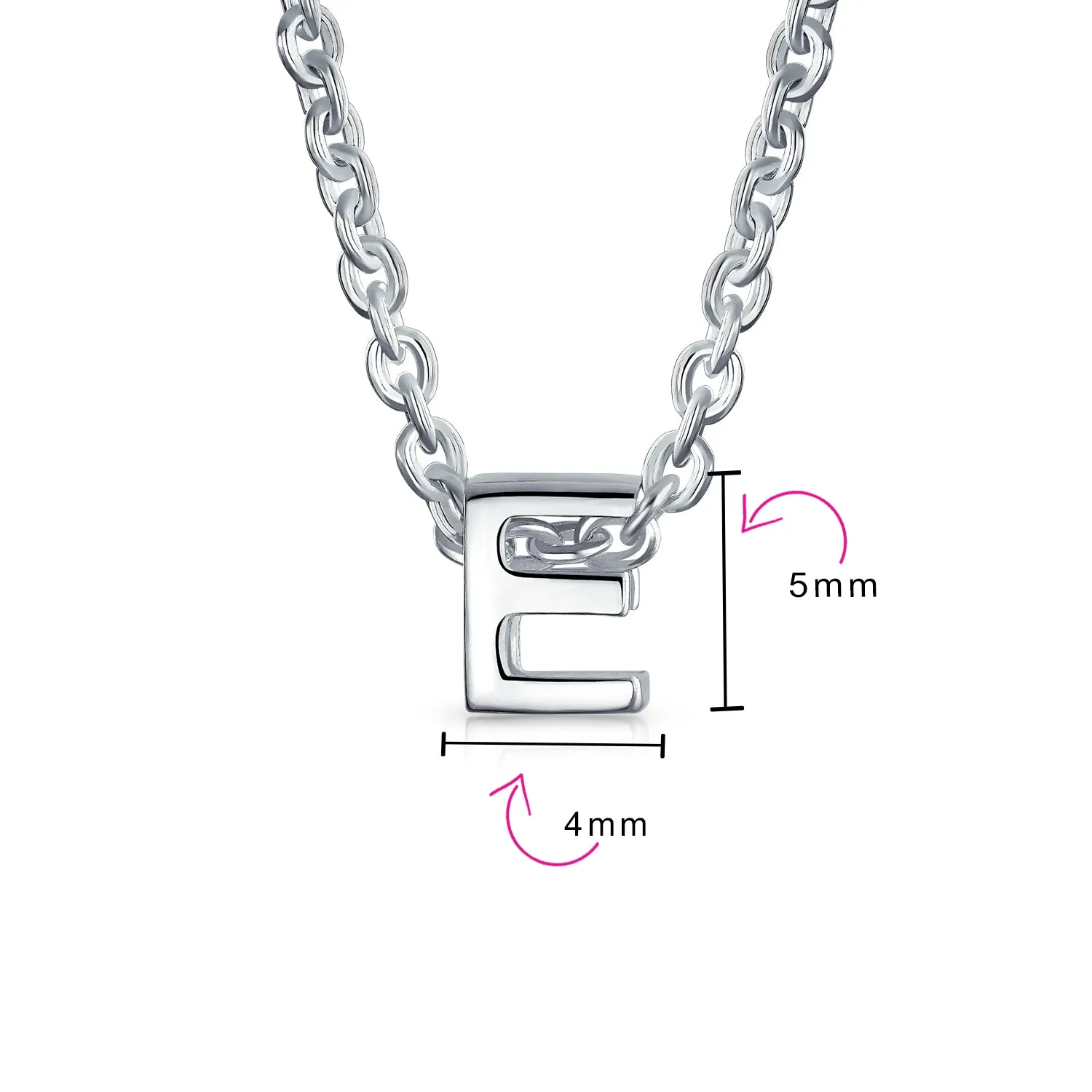 Tiny Block Letters Alphabet Pendant Necklace A-Z Sterling Silver Initial Charm