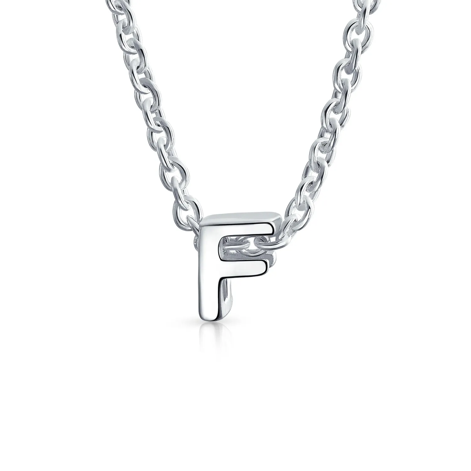 Tiny Block Letters Alphabet Pendant Necklace A-Z Sterling Silver Initial Charm