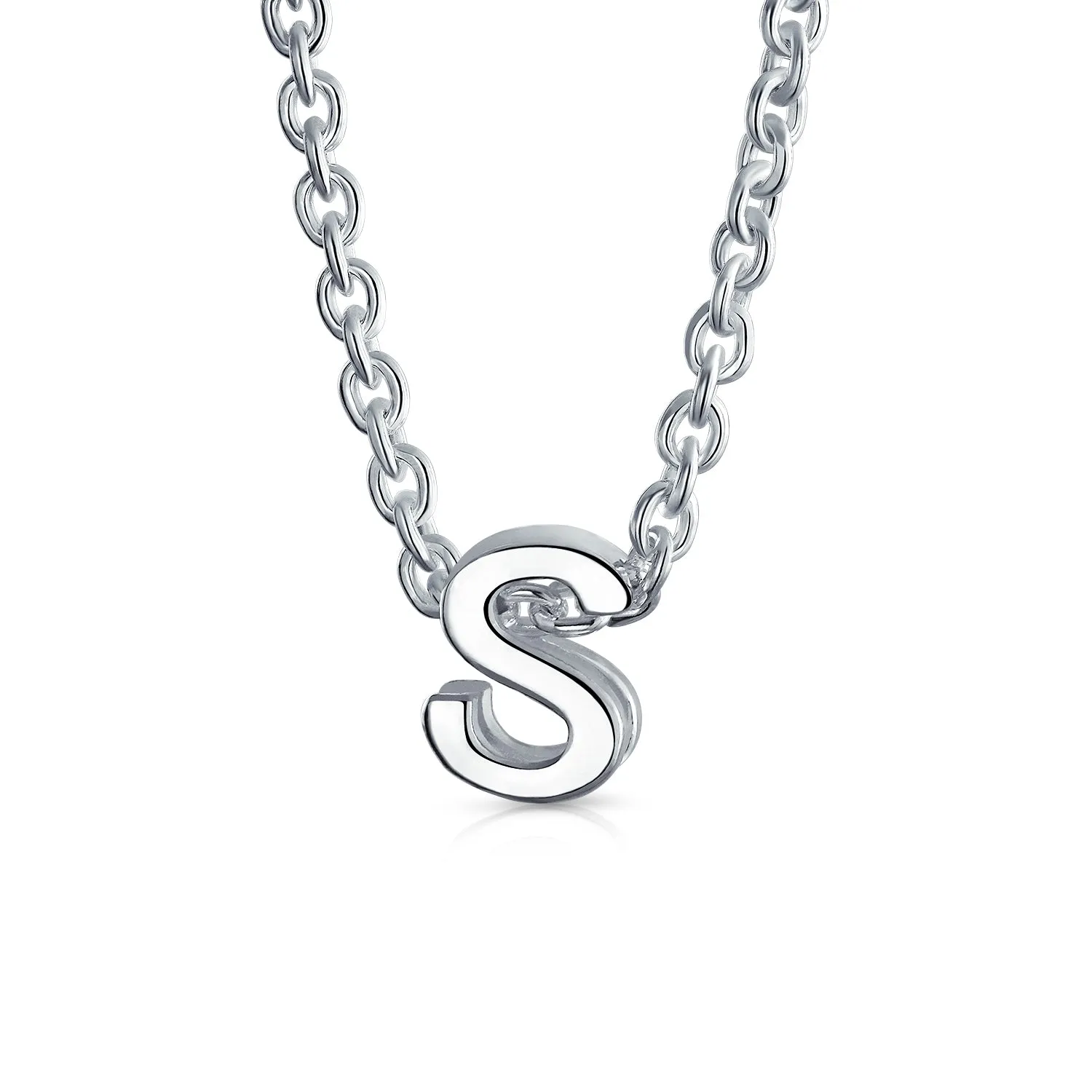 Tiny Block Letters Alphabet Pendant Necklace A-Z Sterling Silver Initial Charm