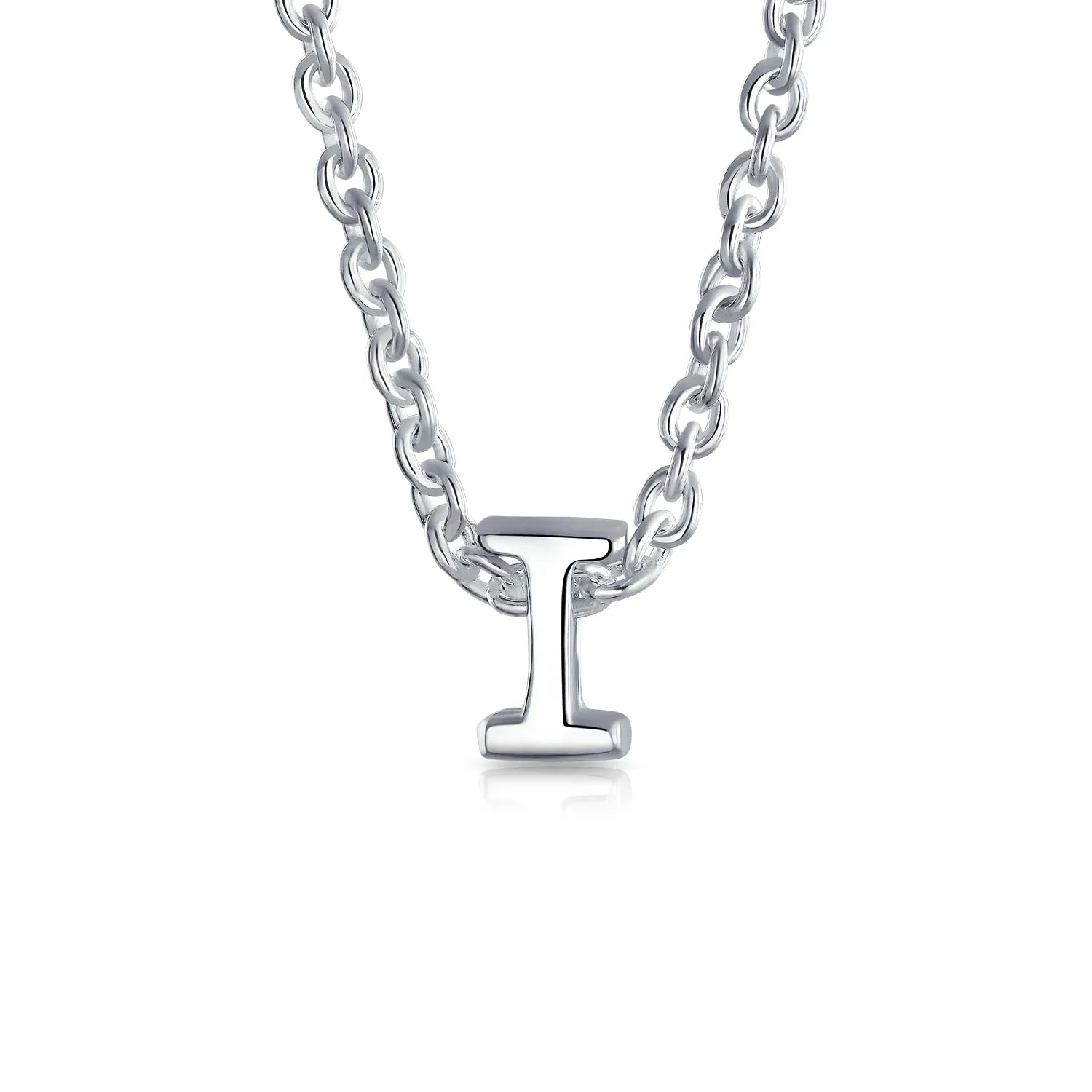 Tiny Block Letters Alphabet Pendant Necklace A-Z Sterling Silver Initial Charm