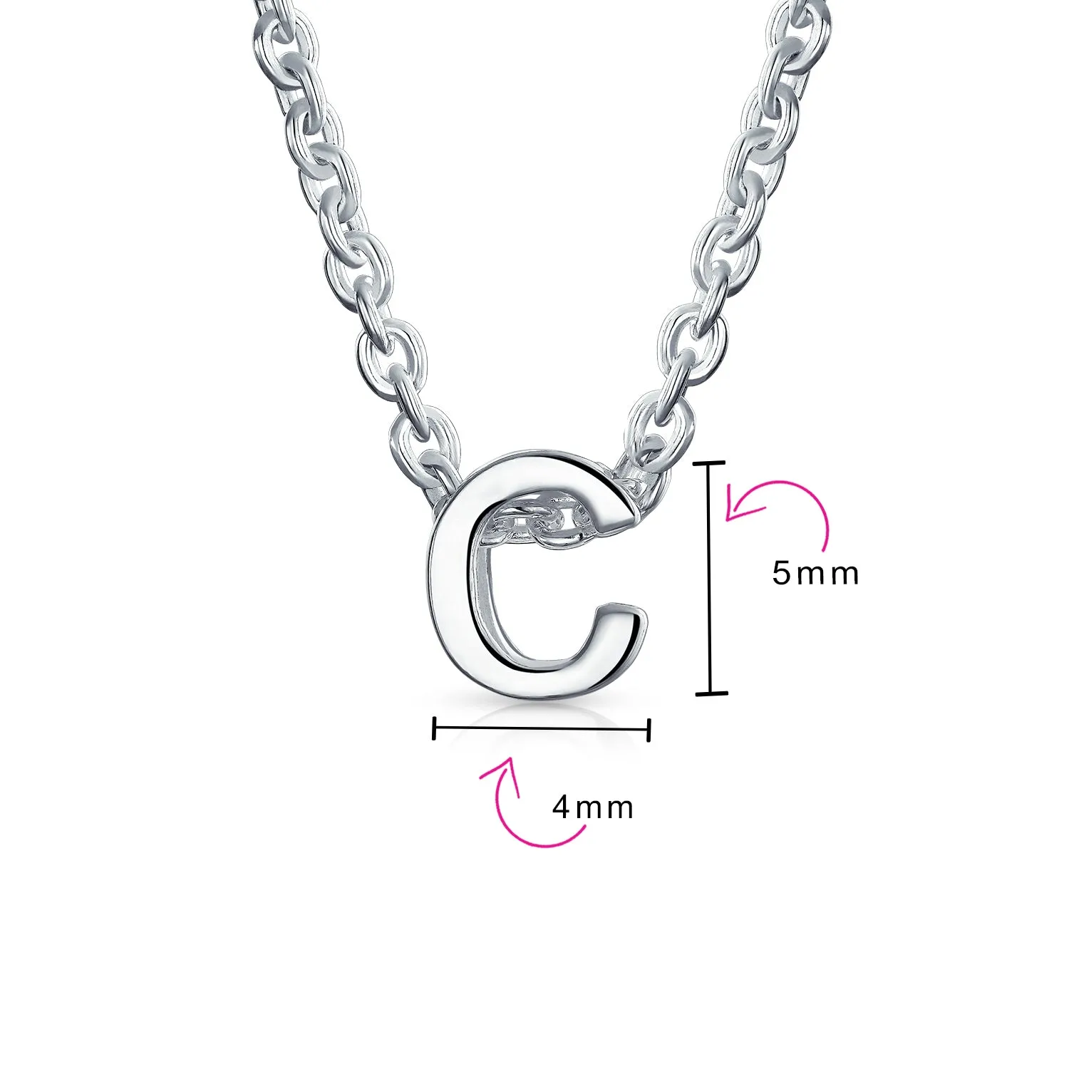 Tiny Block Letters Alphabet Pendant Necklace A-Z Sterling Silver Initial Charm