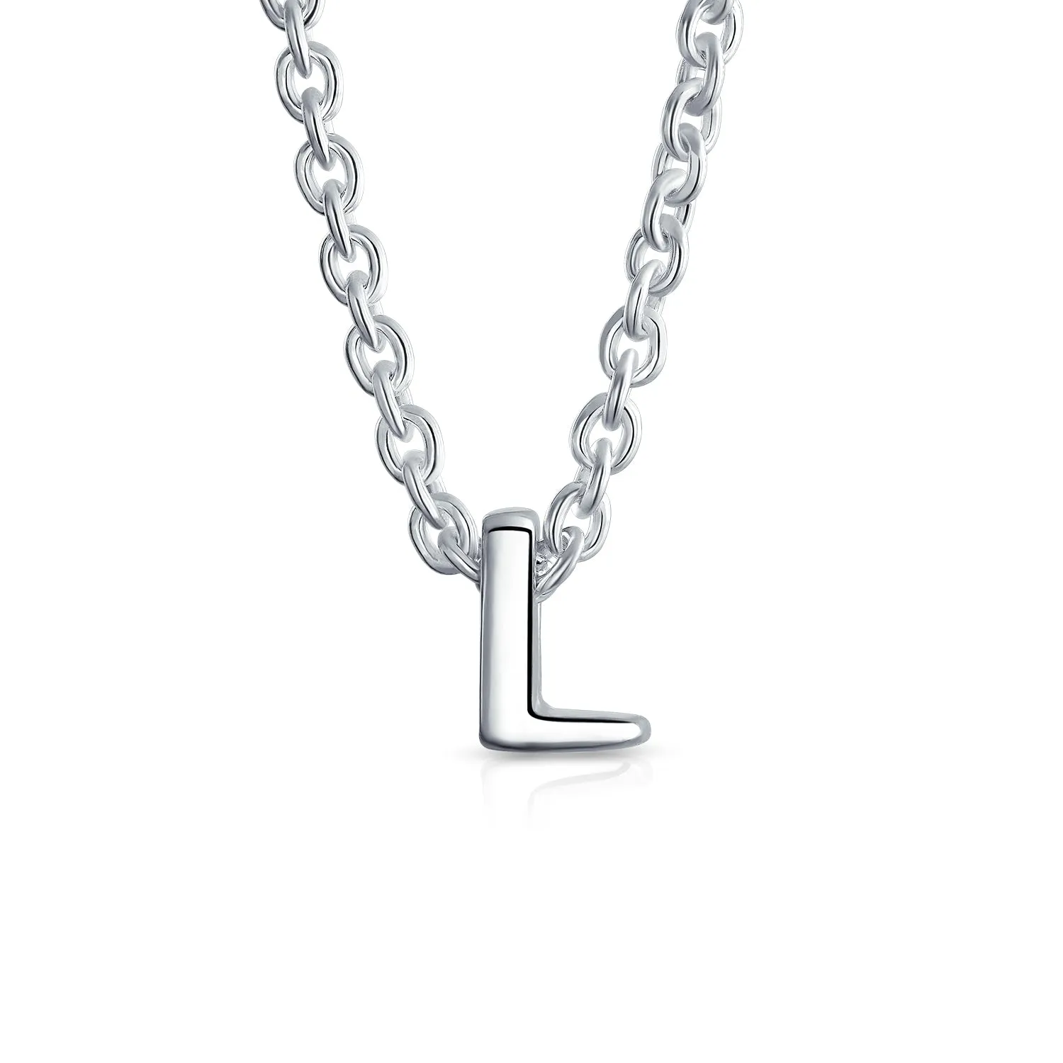 Tiny Block Letters Alphabet Pendant Necklace A-Z Sterling Silver Initial Charm