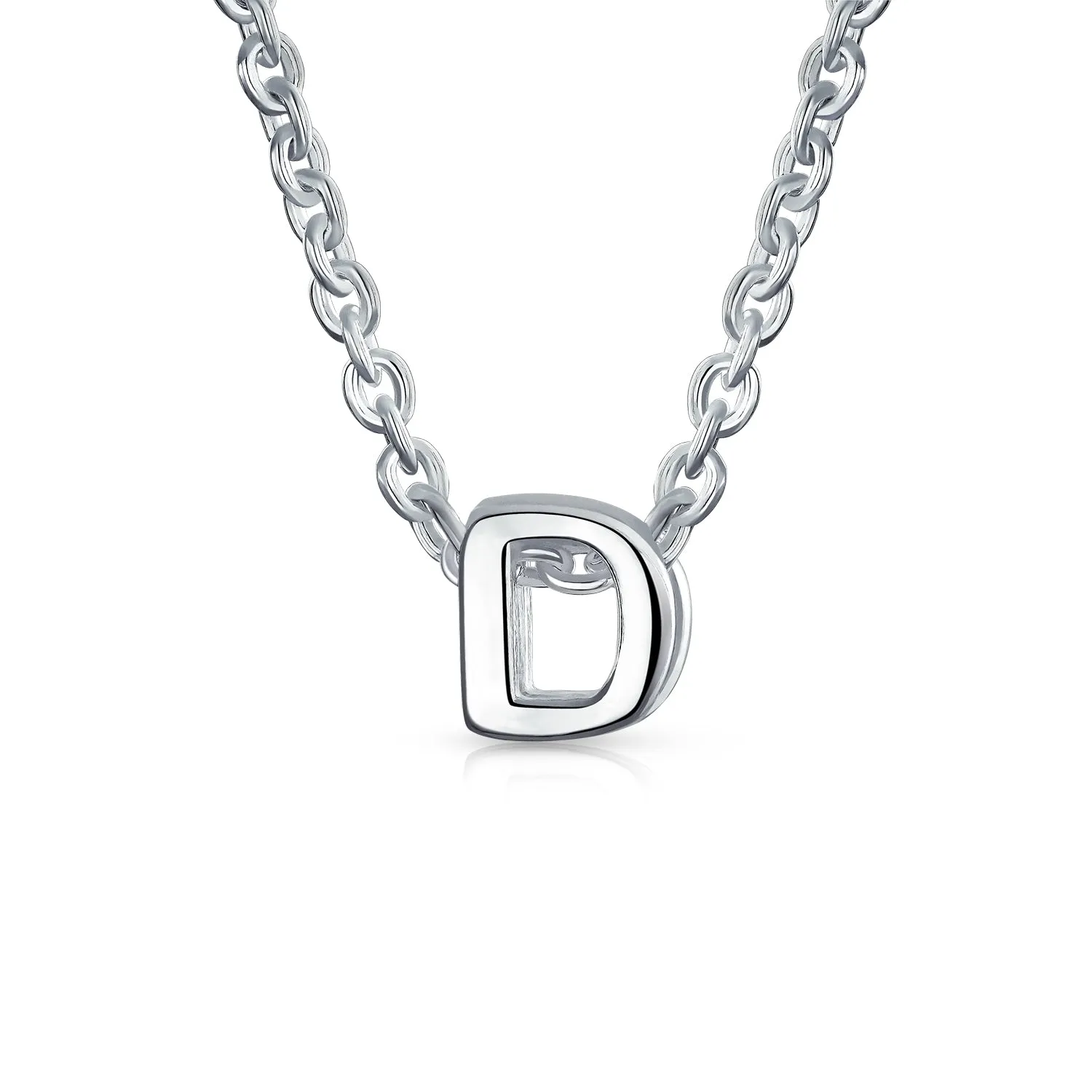 Tiny Block Letters Alphabet Pendant Necklace A-Z Sterling Silver Initial Charm