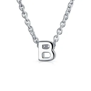 Tiny Block Letters Alphabet Pendant Necklace A-Z Sterling Silver Initial Charm