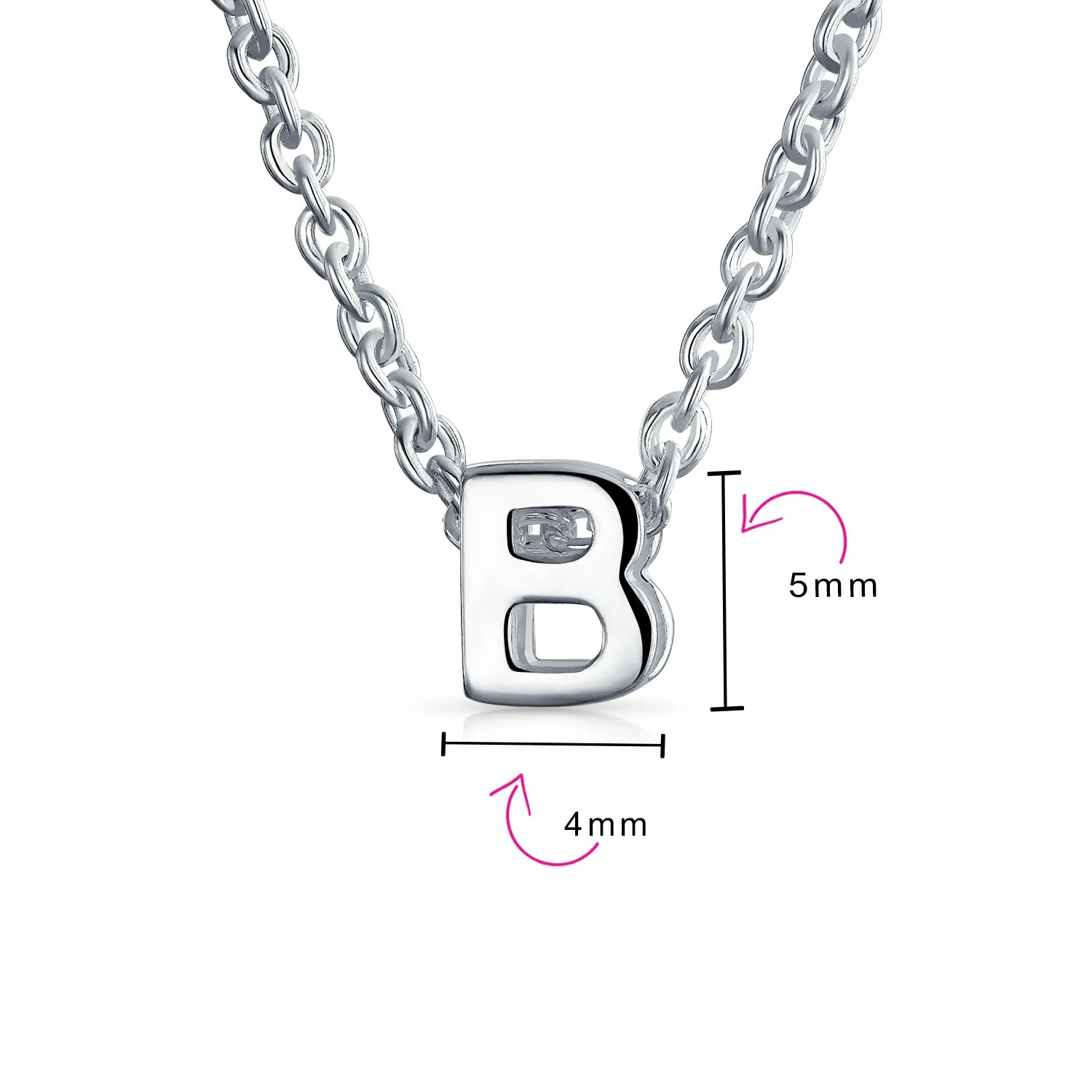 Tiny Block Letters Alphabet Pendant Necklace A-Z Sterling Silver Initial Charm