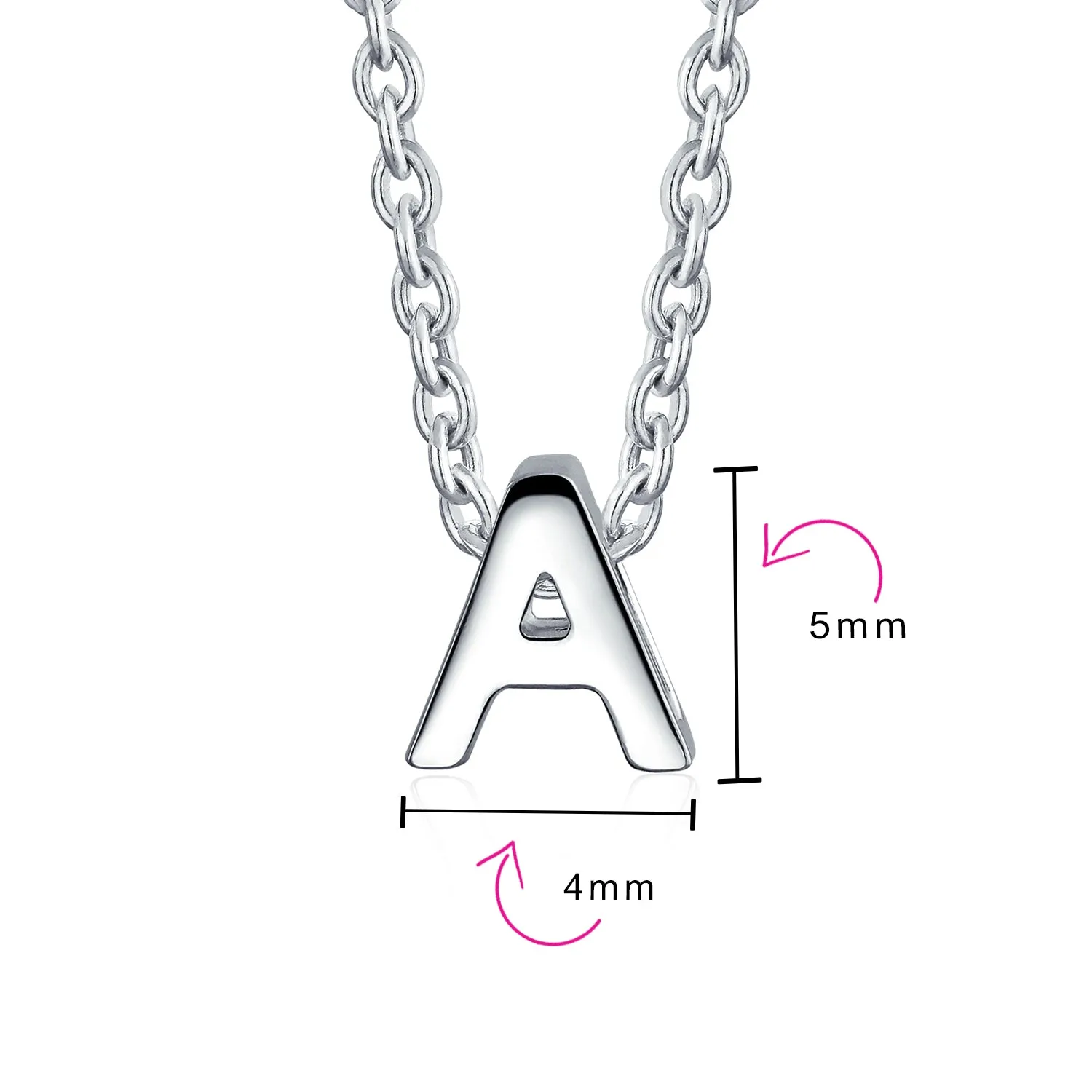 Tiny Block Letters Alphabet Pendant Necklace A-Z Sterling Silver Initial Charm