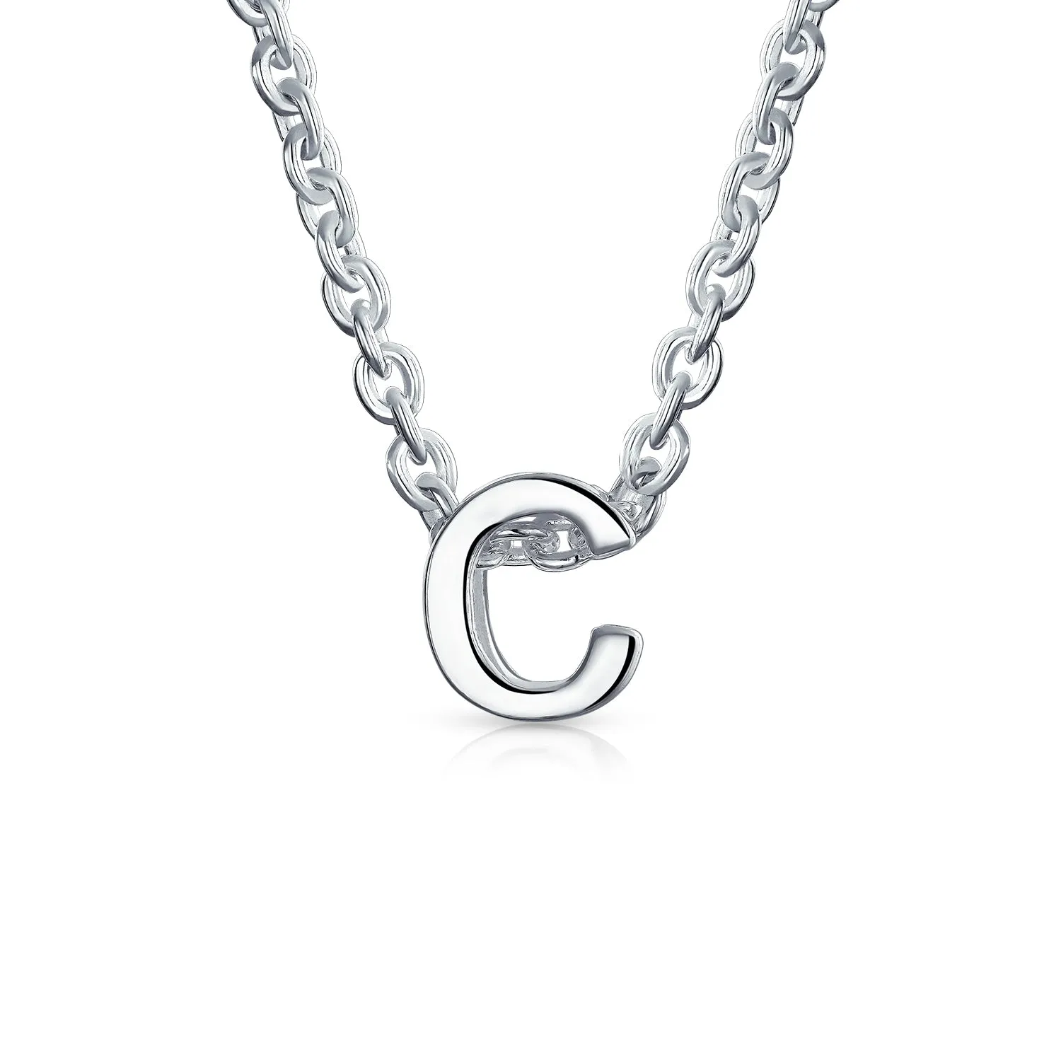 Tiny Block Letters Alphabet Pendant Necklace A-Z Sterling Silver Initial Charm