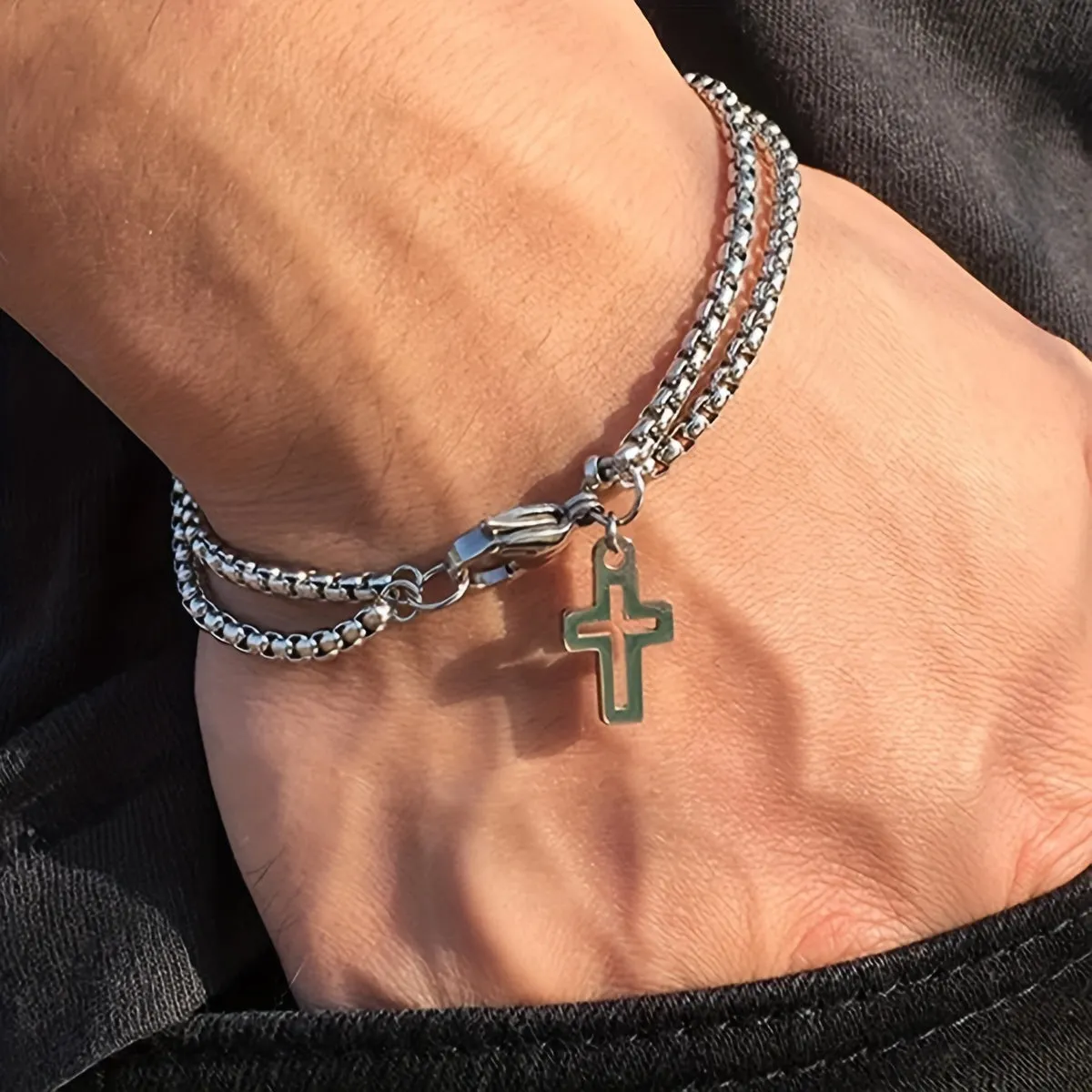 Titanium Steel Cross Bracelet Hip Hops Trendy Allmatch