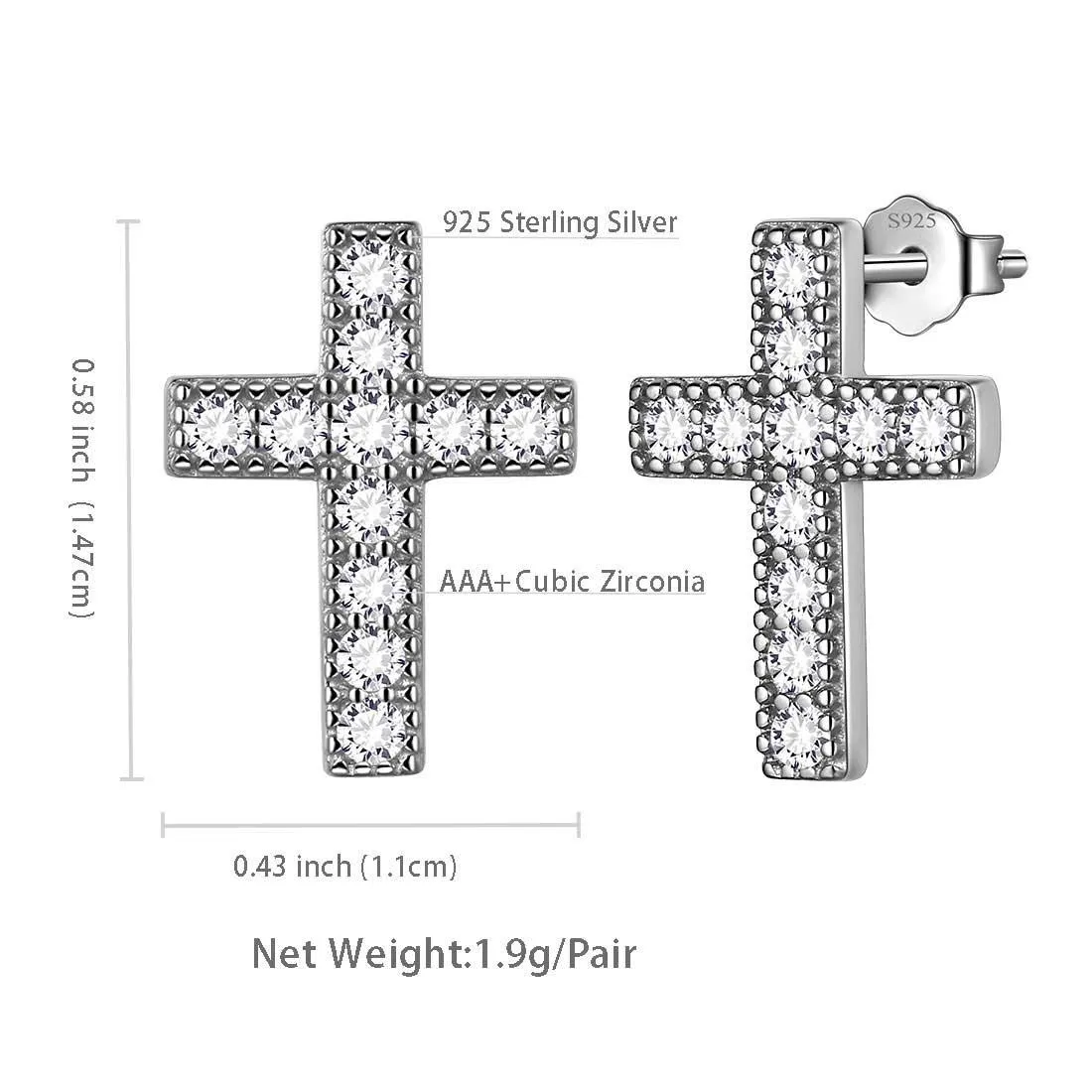 Tokyo Mart Classic Small Cross Stud Earrings Women Mens Jewelry Sterling Silver