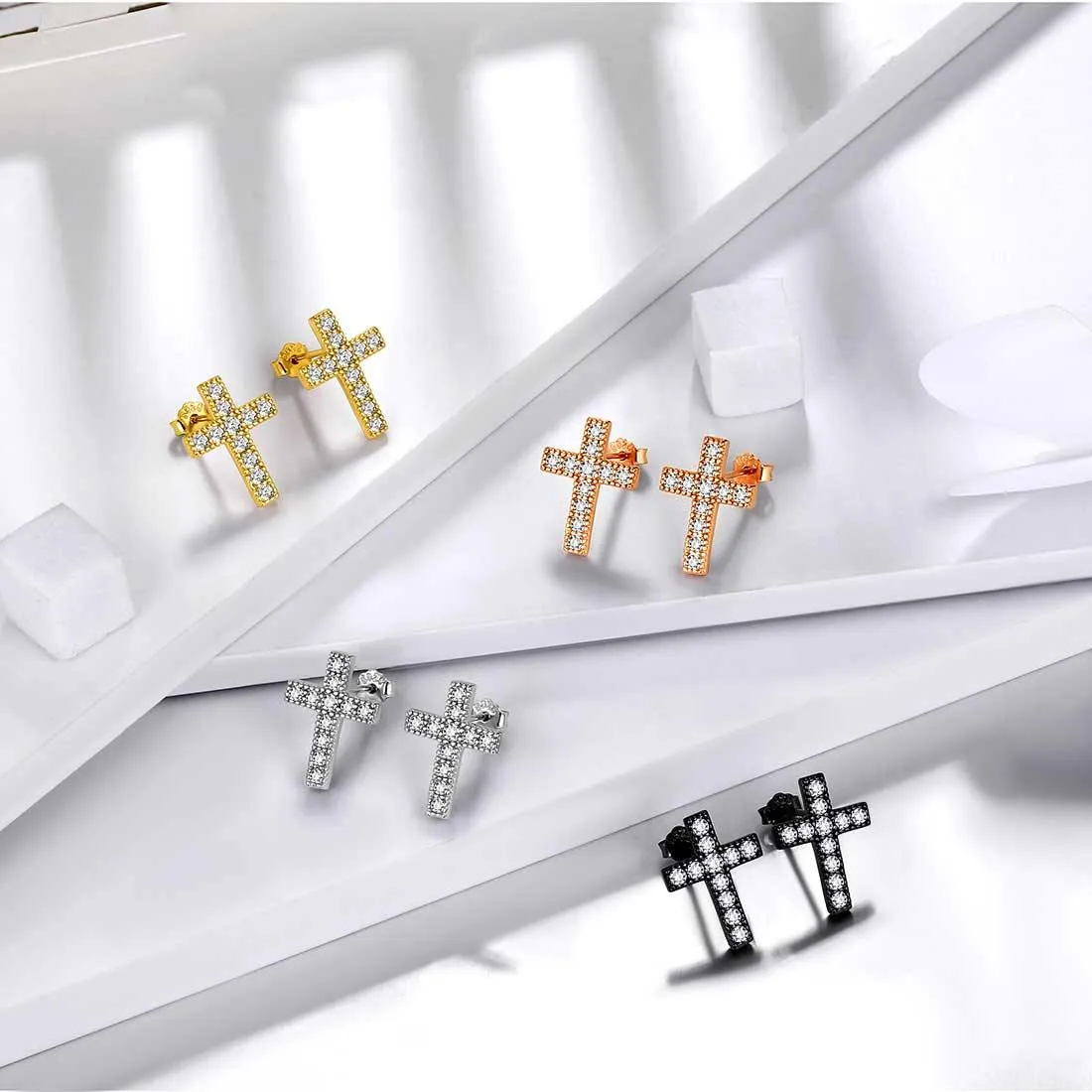 Tokyo Mart Classic Small Cross Stud Earrings Women Mens Jewelry Sterling Silver