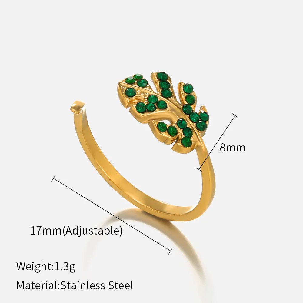 Tree Leaf Green Gems Gold Rings JLTR0381