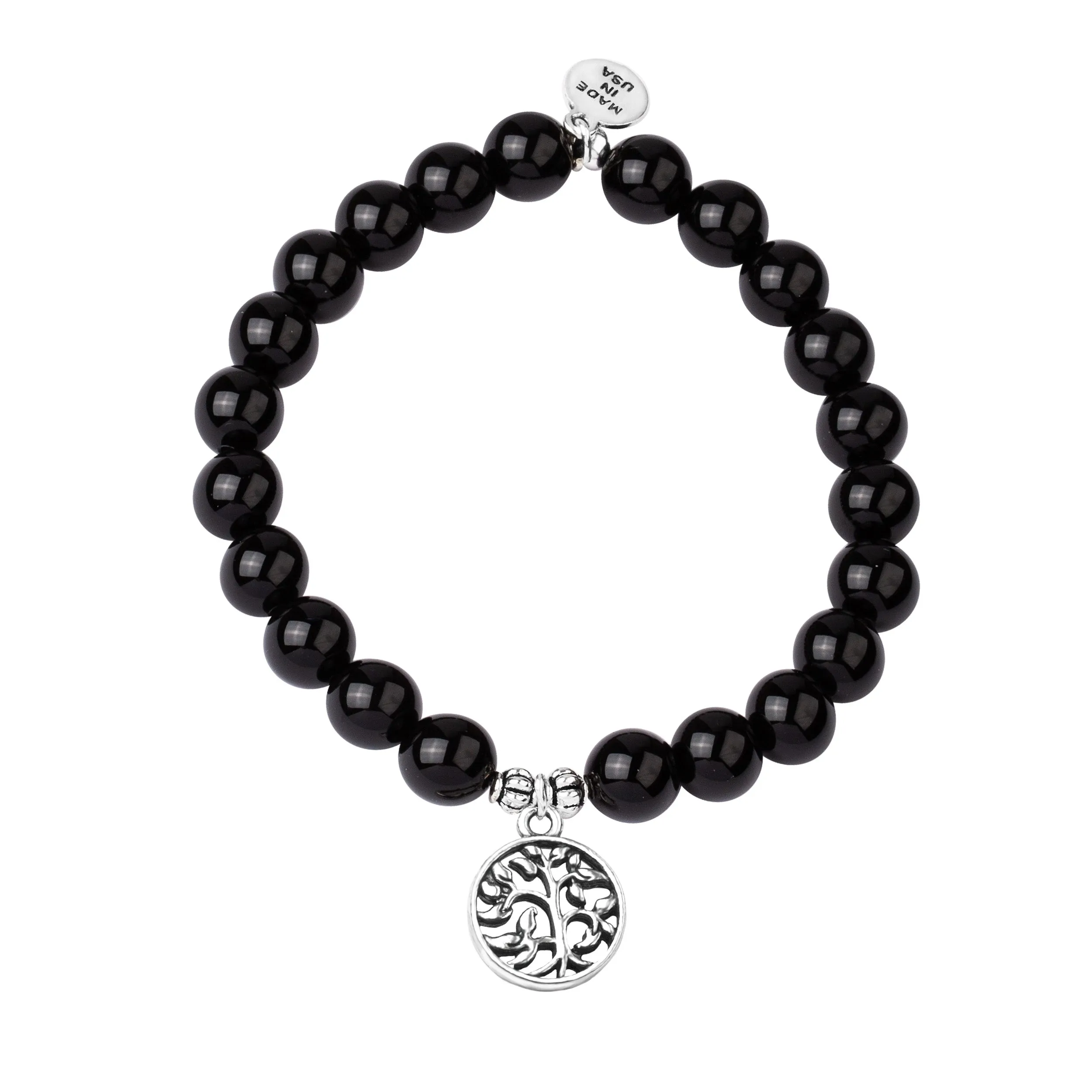 Tree of Life | Stone Beaded Charm Bracelet | Onyx