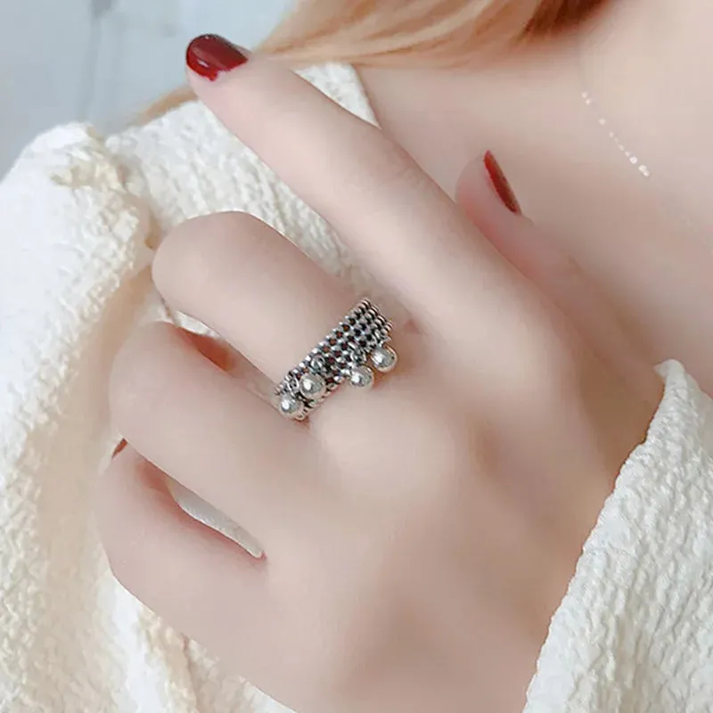 VAIGE Vintage Punk Silver Bead Tassel Geometric Rings - Trendy Fashion Jewelry Gifts for Special Occasions