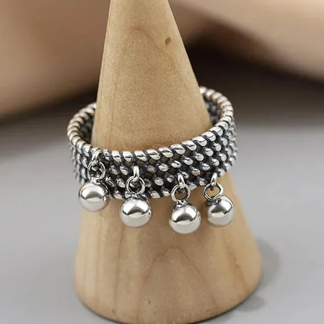 VAIGE Vintage Punk Silver Bead Tassel Geometric Rings - Trendy Fashion Jewelry Gifts for Special Occasions