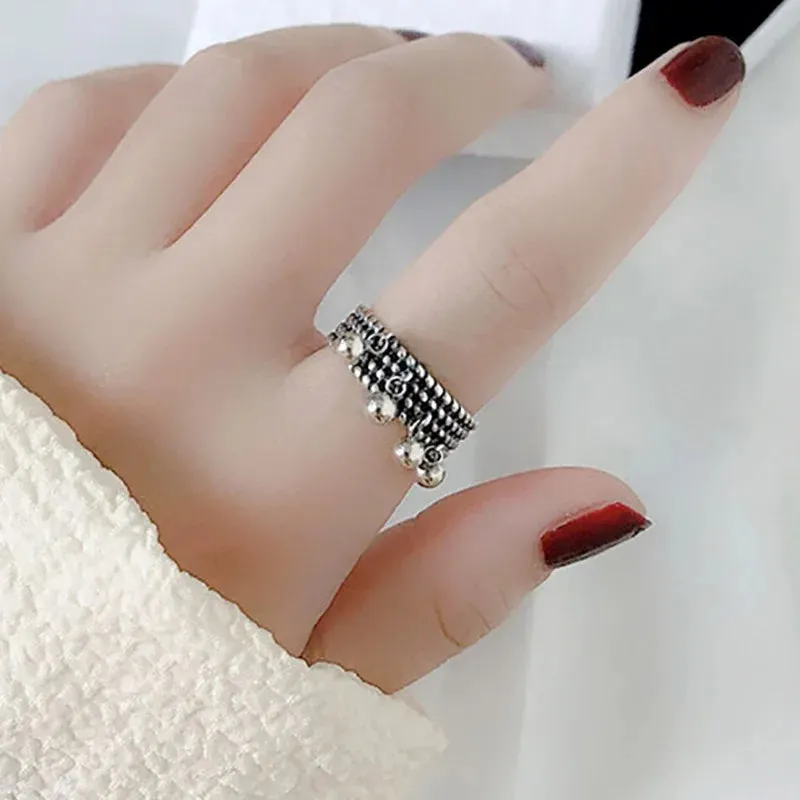 VAIGE Vintage Punk Silver Bead Tassel Geometric Rings - Trendy Fashion Jewelry Gifts for Special Occasions