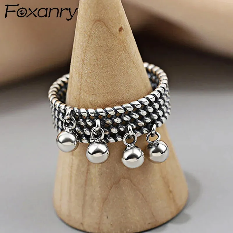 VAIGE Vintage Punk Silver Bead Tassel Geometric Rings - Trendy Fashion Jewelry Gifts for Special Occasions