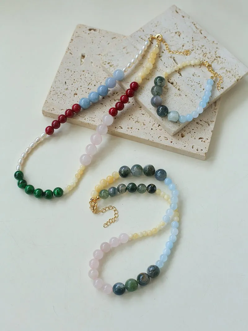 Vibrant Multicolored Gemstone Beaded Necklace-Water Grass Onyx Necklace