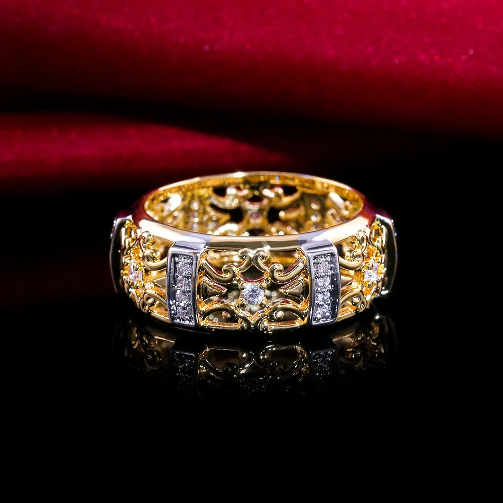 Victorian Jewelry Hollow Ethnic Rings for a Love ONE with Zircon in Gold Color