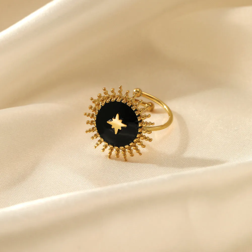 Vintage Black Enamel Star Gold Ring JLTR0369