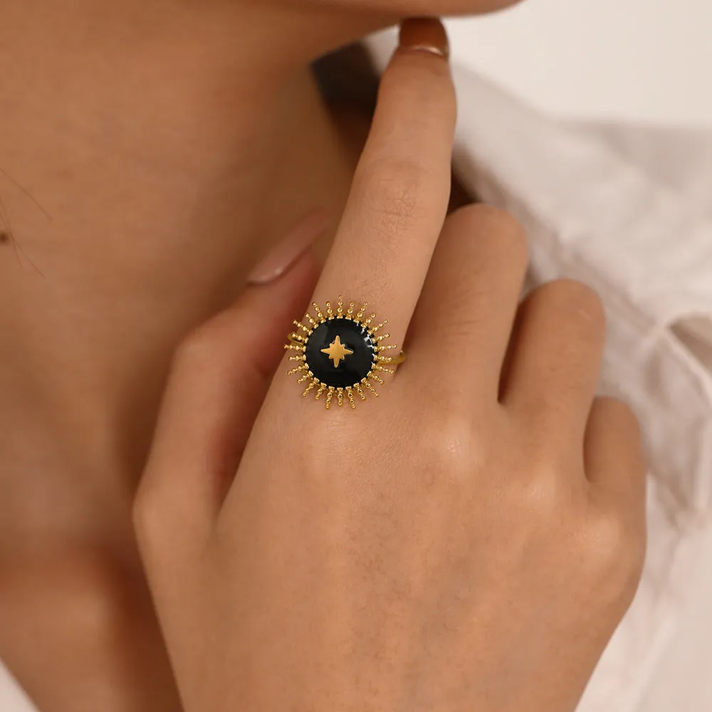 Vintage Black Enamel Star Gold Ring JLTR0369