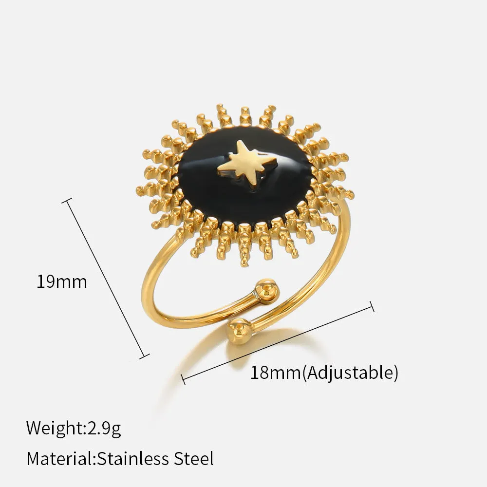 Vintage Black Enamel Star Gold Ring JLTR0369