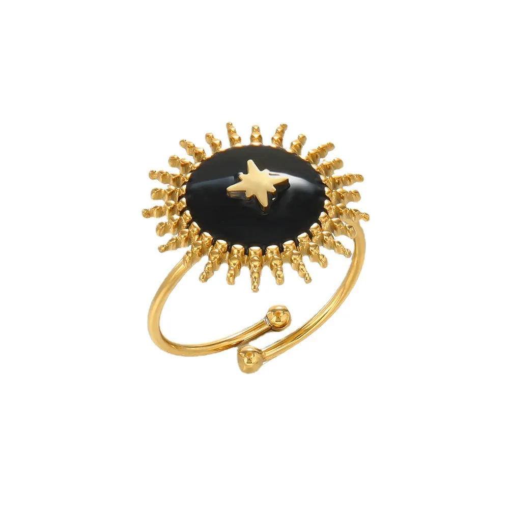 Vintage Black Enamel Star Gold Ring JLTR0369