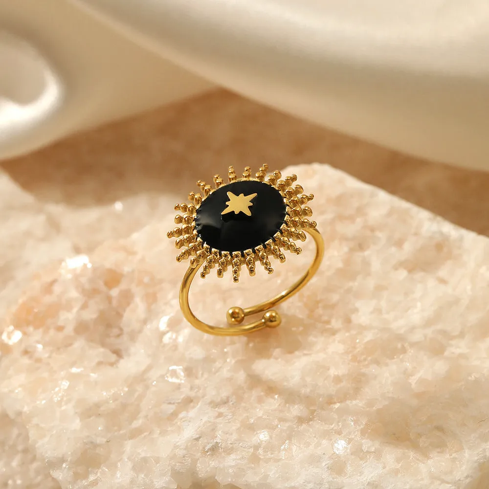 Vintage Black Enamel Star Gold Ring JLTR0369