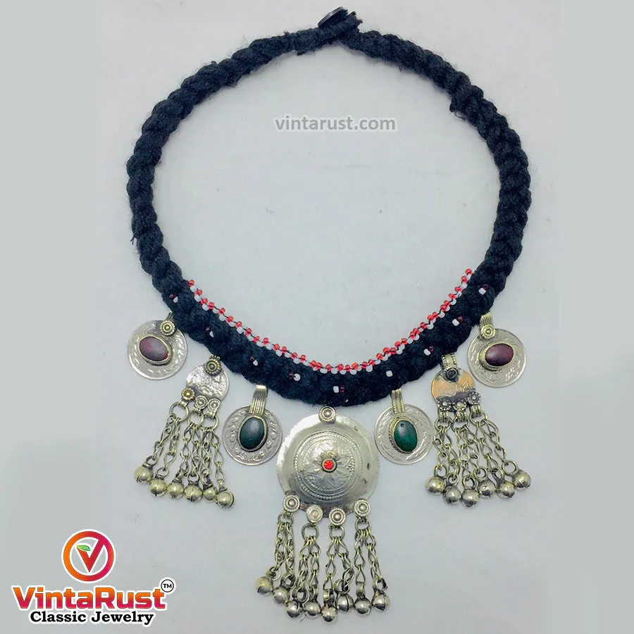 Vintage Black Necklace With Dangling Pendants