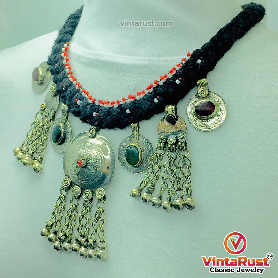 Vintage Black Necklace With Dangling Pendants