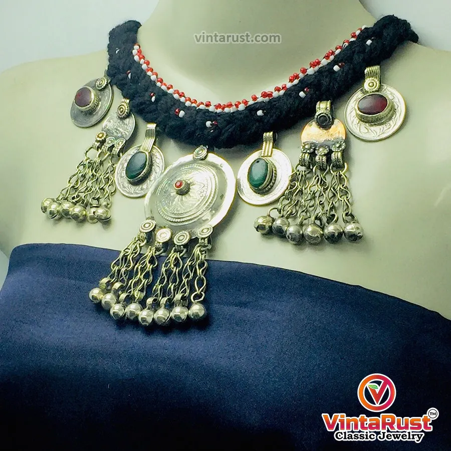 Vintage Black Necklace With Dangling Pendants