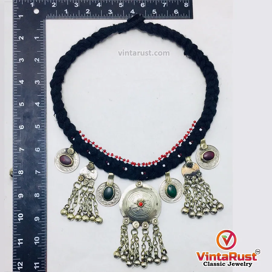 Vintage Black Necklace With Dangling Pendants