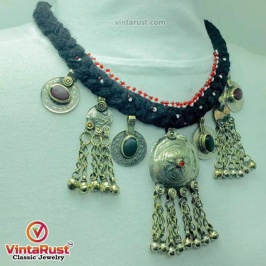 Vintage Black Necklace With Dangling Pendants