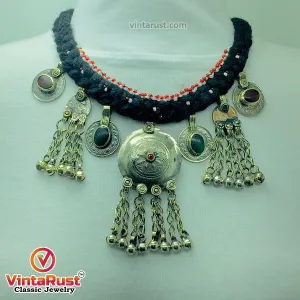 Vintage Black Necklace With Dangling Pendants