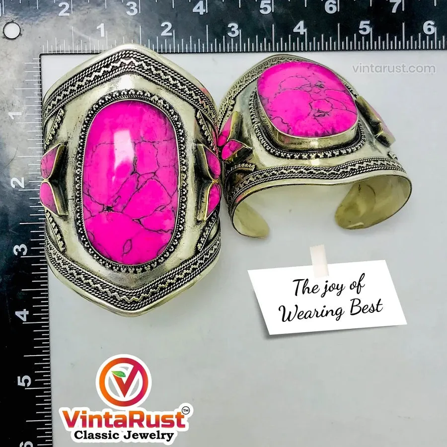 Vintage Tribal Cuff With Pink Stones