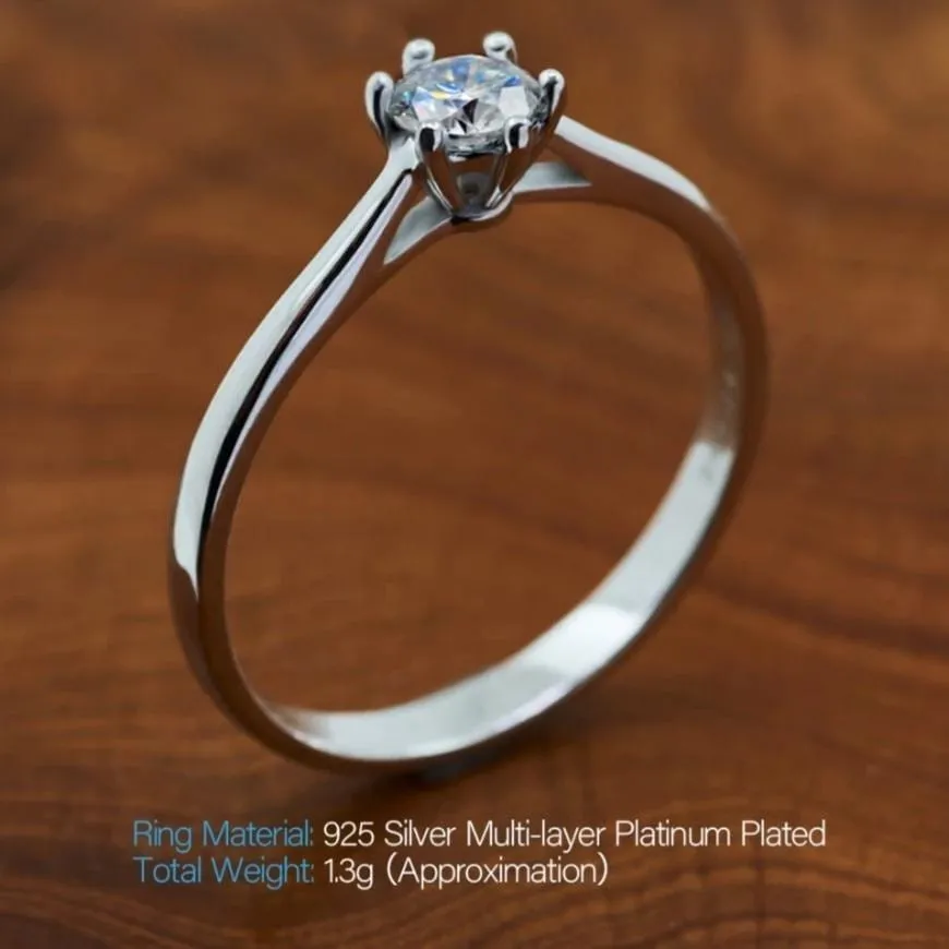 White Gold Plated Silver Moissanite Ring 0.3ct