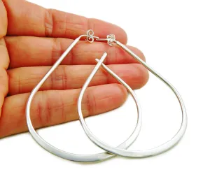 Wide Hoops 925 Sterling Silver Teardrop Earrings