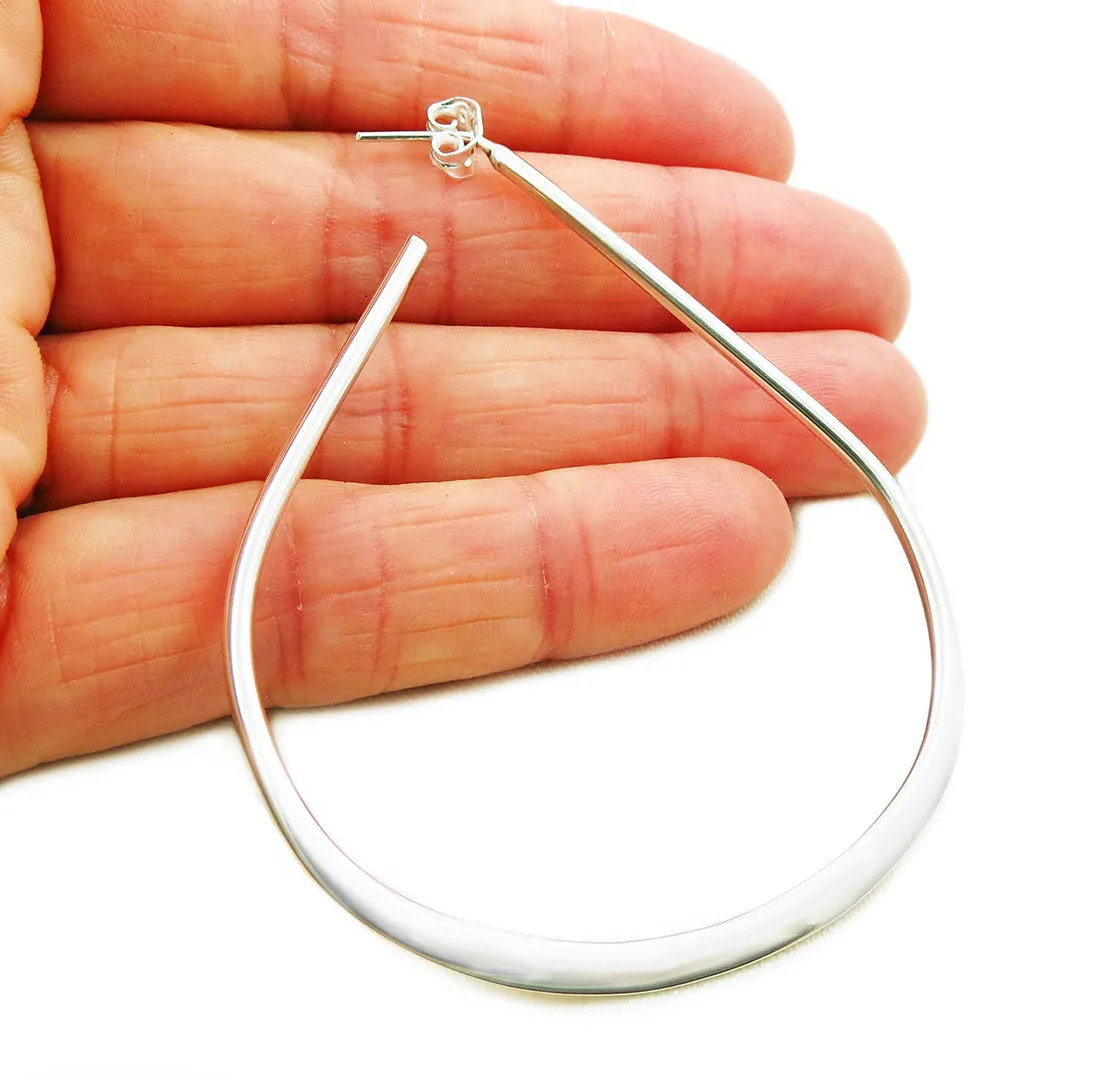 Wide Hoops 925 Sterling Silver Teardrop Earrings