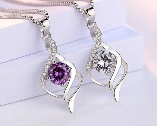 Women Sterling Silver Crystal Pendant Necklaces