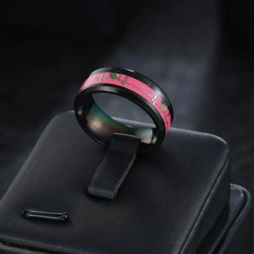 Women's Rings Luminous Mood ECG Ring Temperament Men's Ring Carbon Fiber Couple Wedding Rings  Valentine's Day Gift