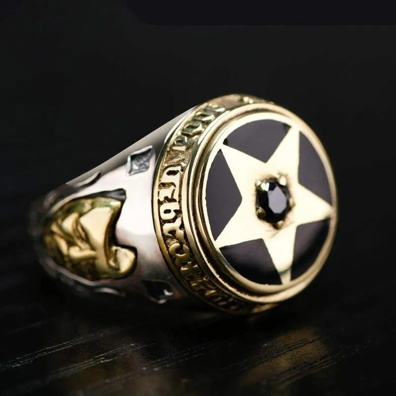 ZABRA old silversmith 925 silver ornament Thai silver pentagram black Zircon silver ring restoring ancient ways men's rings