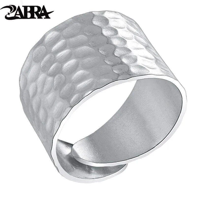 ZABRA Solid 925 Sterling Silver Opening 16mm Wide Water Ripples Women Ring Wedding Engagement Love Fashion Gift for Girl Jewelry (Resizable)